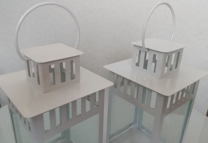 【2セット】アイアン スクエア ランタン キャンドルホルダー スタンド 白