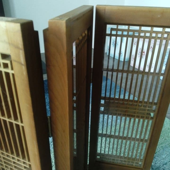 ガラス入り格子ミニ屏風 ついたて 昭和レトロ