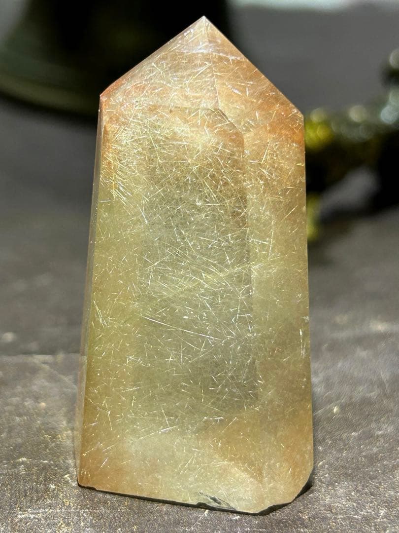 ★最高品質！エンジェルヘアゴールド　ルチル　原石　六角柱　財福大黒秘宝⑨