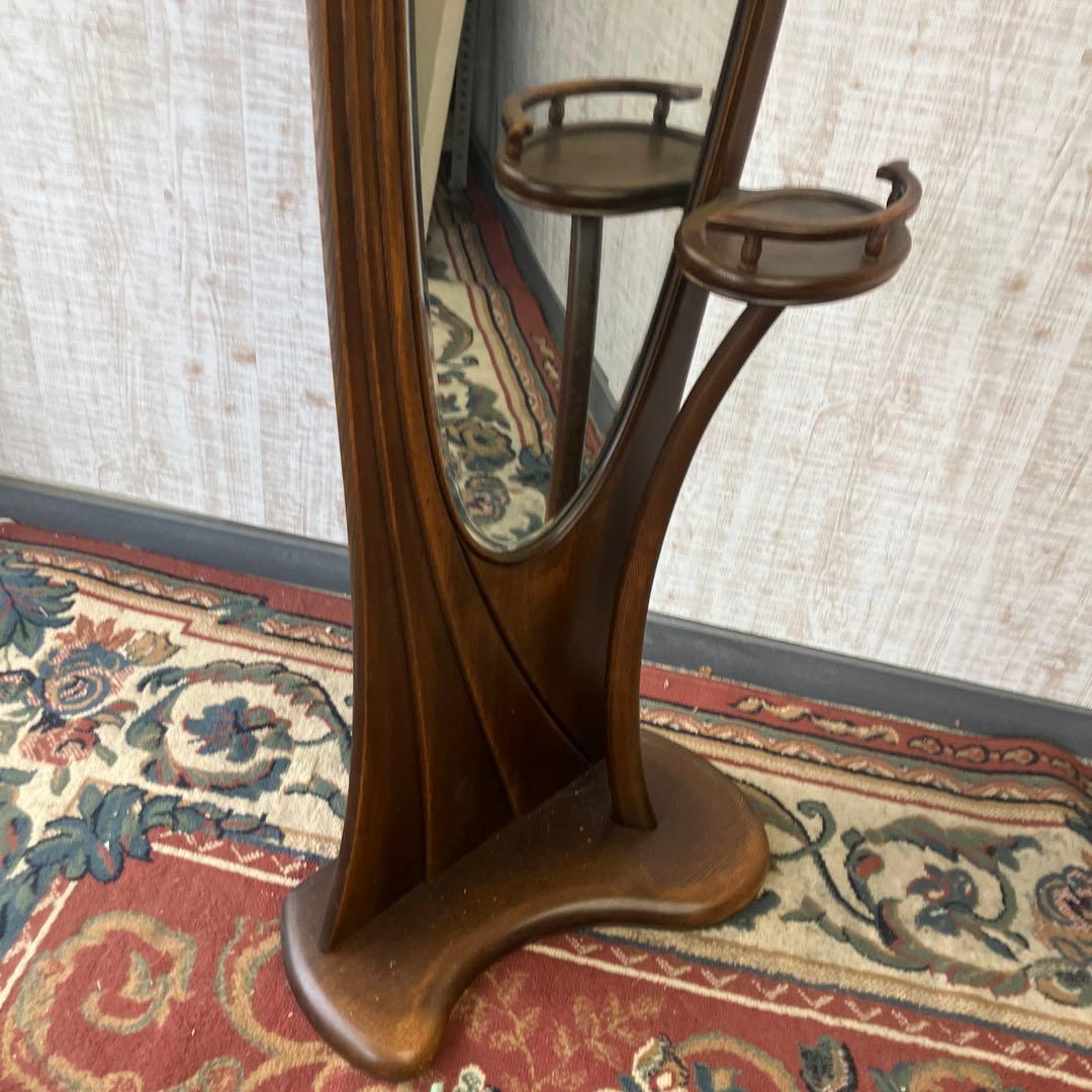 昭和レトロ 松永工房 カンティーニュ 木製姿見 全身鏡 スタンドミラー 古家具