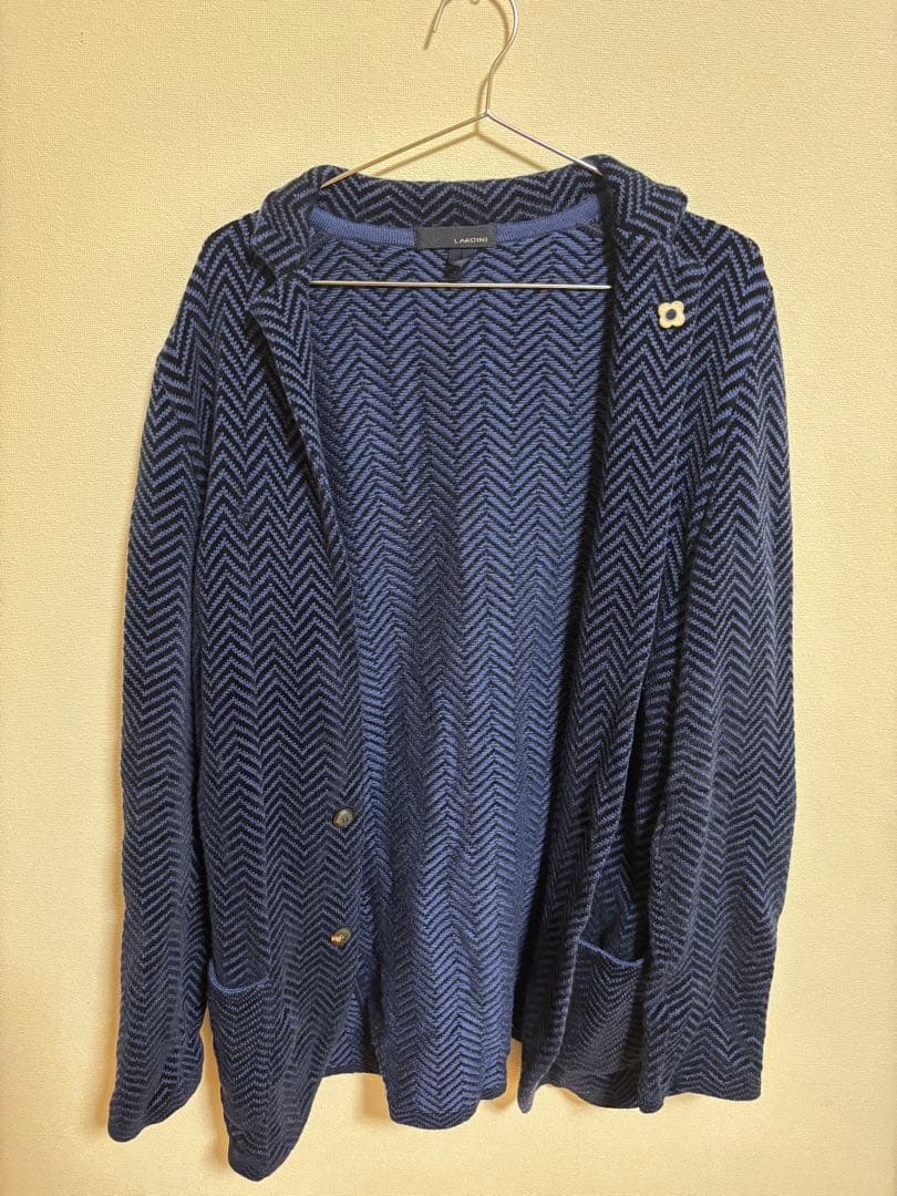 s*a様 LARDINI ネイビー ヘリンボーン カーディガン