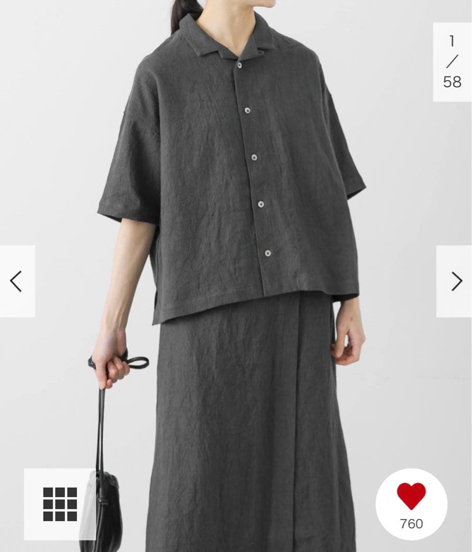 新品タグ付◆ CHARCOAL かぐれ リネンラミーオープンカラーシャツ