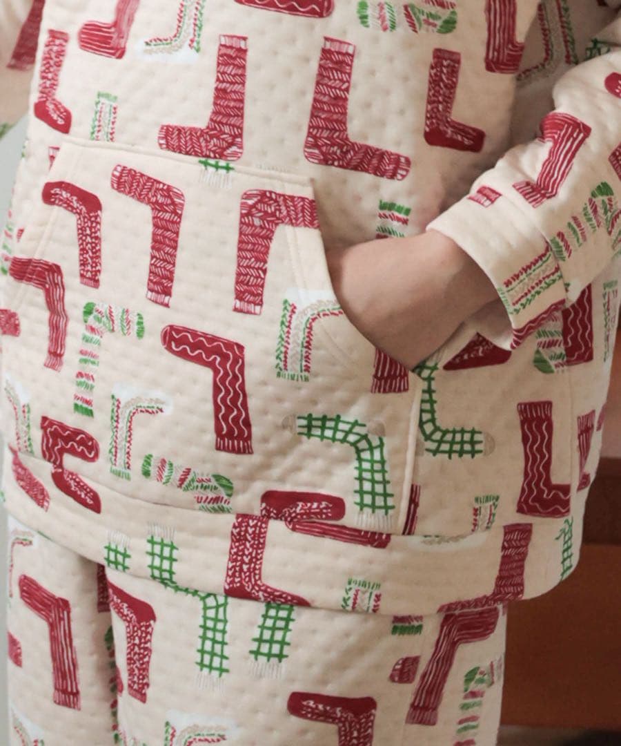 ちゃとらん ナルエー　裏綿接結(綿入り)厚手靴下ショールカラーパジャマ