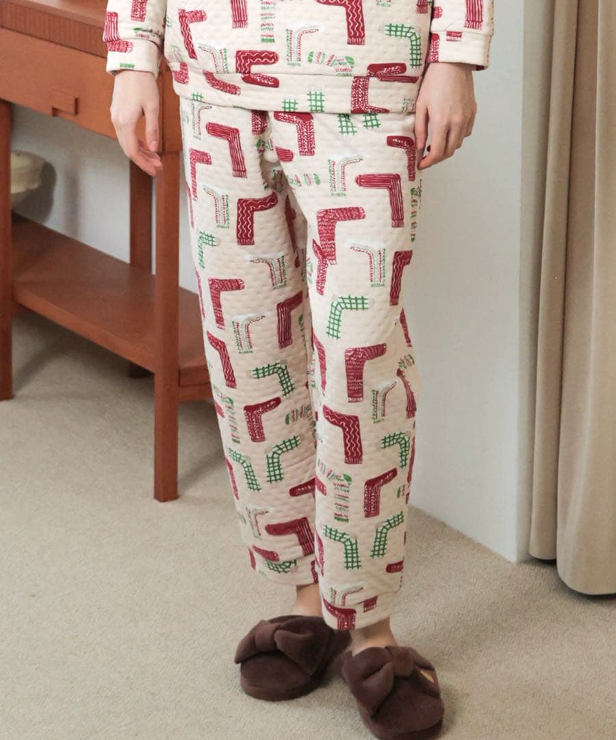 ちゃとらん ナルエー　裏綿接結(綿入り)厚手靴下ショールカラーパジャマ