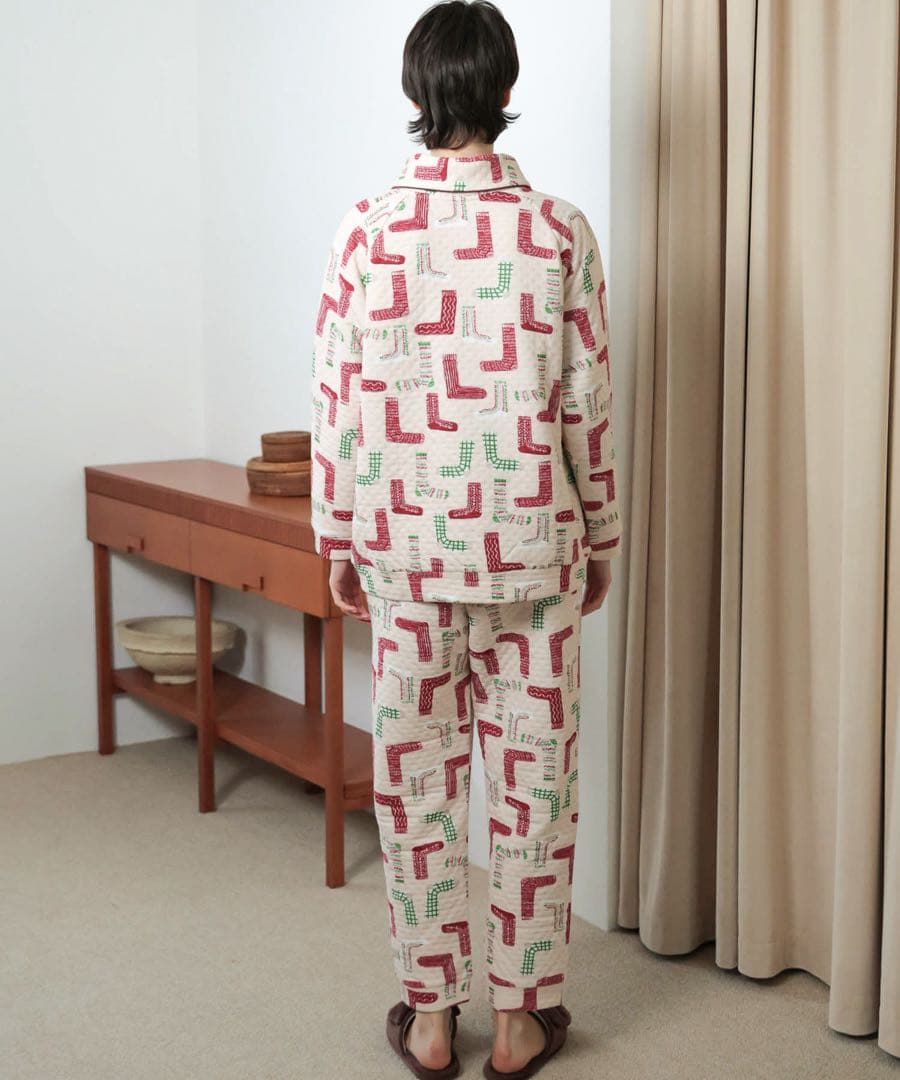 ちゃとらん ナルエー　裏綿接結(綿入り)厚手靴下ショールカラーパジャマ