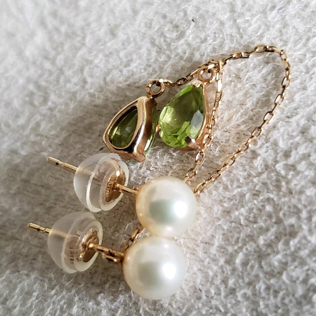 『ぽんきち』パール&ペリドット♡【ジュエルクローゼット】ゴールドピアス