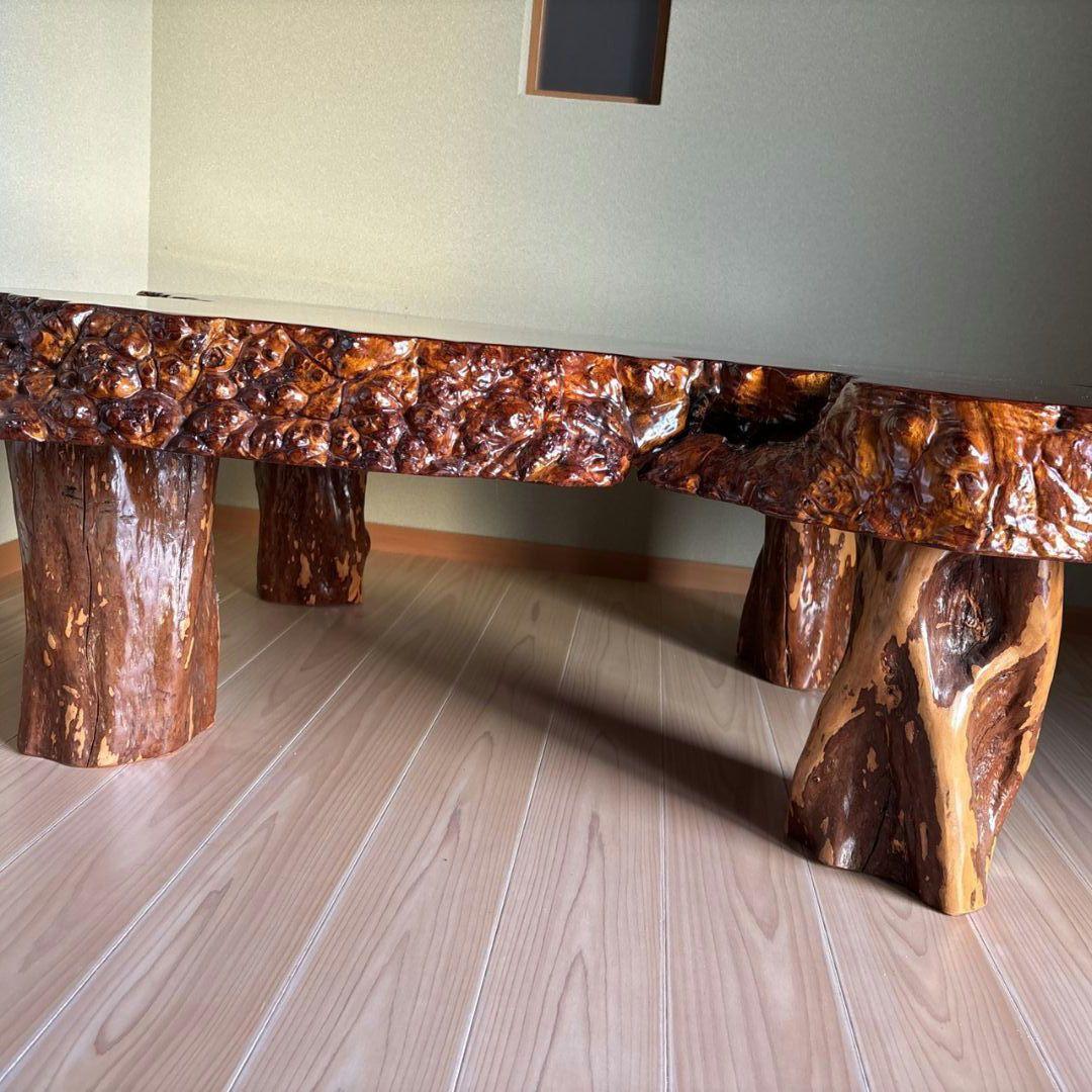 希少　花梨一枚板座卓　テーブル　瘤杢　光沢座卓　高級テーブル　アンティーク