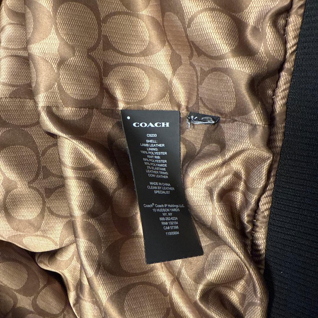 COACH レザーパーカー ラムレザー L フード付き ジップアップ ブラック