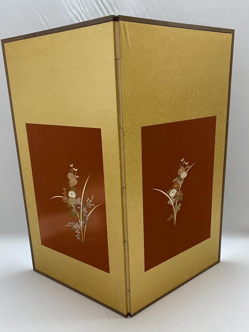 希少　京友禅 菊秋草柄 二曲屏風　京表具リメイク 　Kimono Byobu