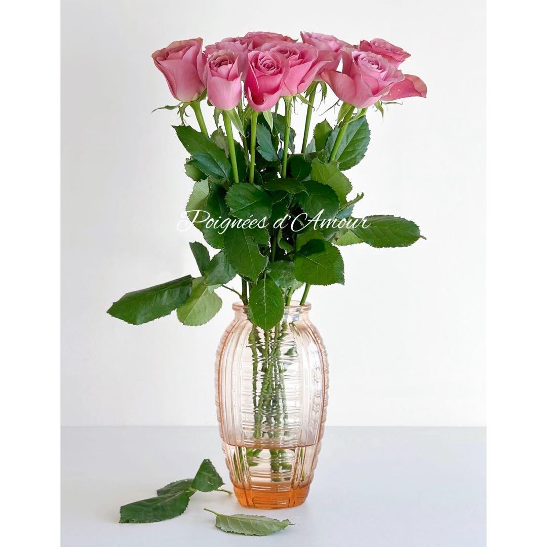 ヴィンテージ ピンクガラスのフラワーベース 花瓶 アール・デコ フランス