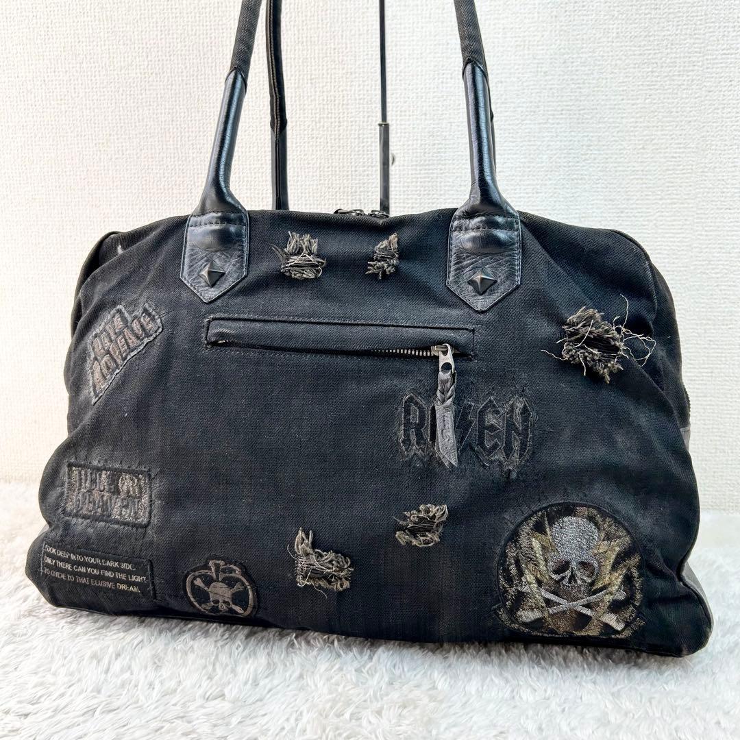 Roen ロエン ボストン トートバッグ 黒 ダメージ加工 スカル ブラック