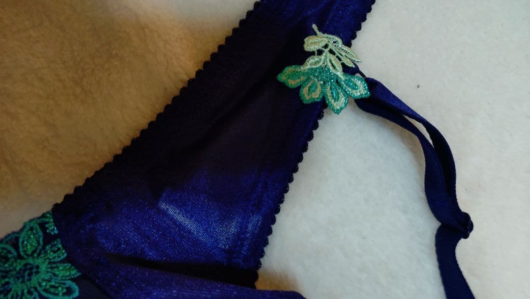 サルートブラジャーショーツセット ネイビー/エメラルドグリーン67g F70 M