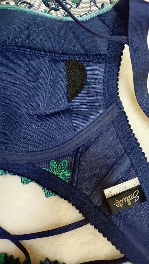 サルートブラジャーショーツセット ネイビー/エメラルドグリーン67g F70 M