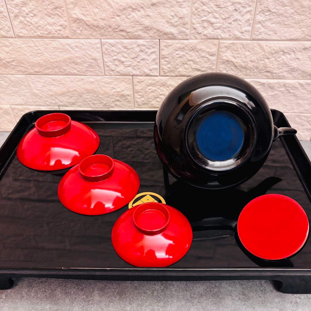 美品 黒塗豊岡漆器 盃付き三宝セット 結納 お正月 飾り 漆器 華工芸 四ツ揃