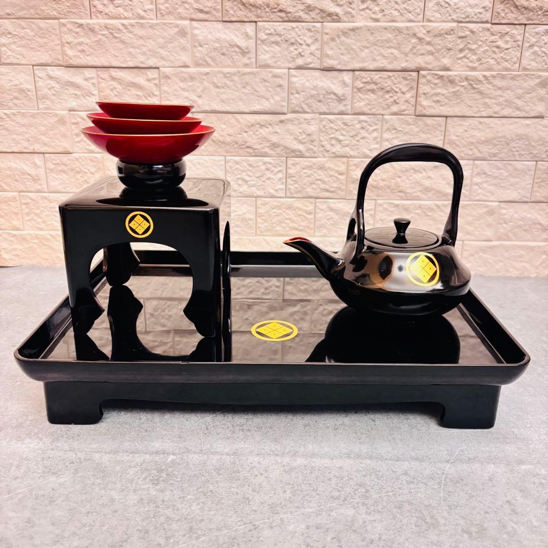 美品 黒塗豊岡漆器 盃付き三宝セット 結納 お正月 飾り 漆器 華工芸 四ツ揃