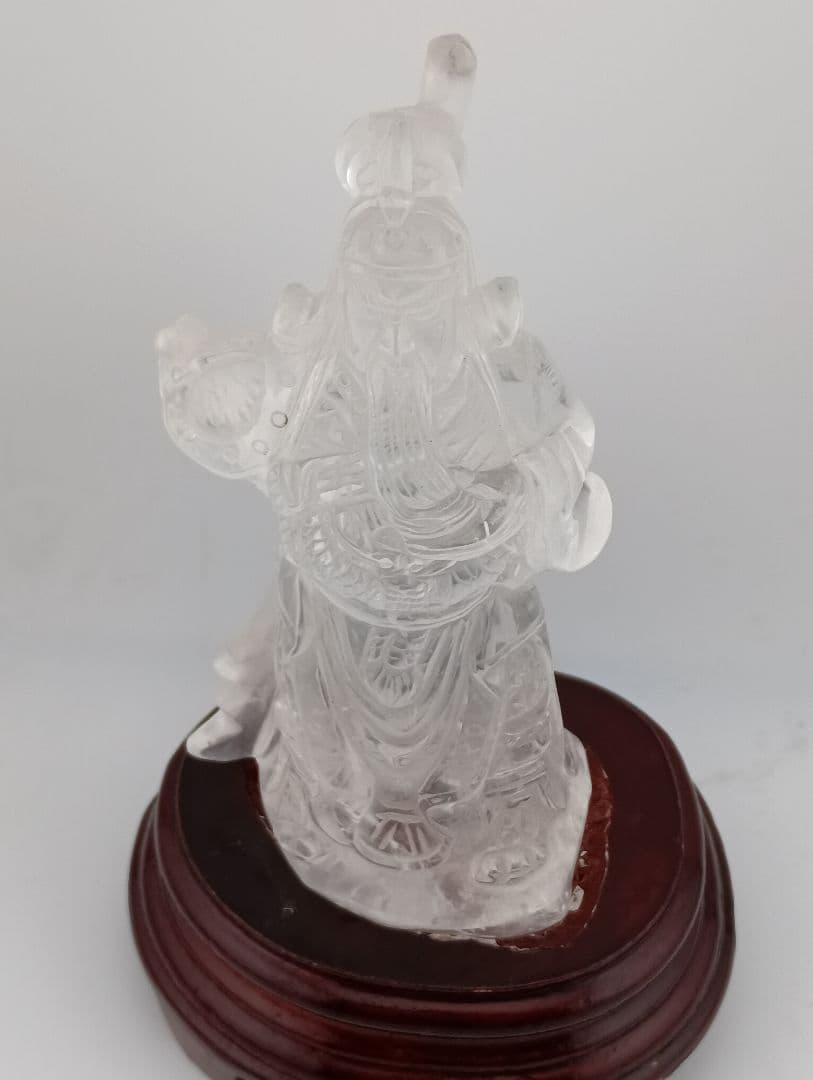 美品 関羽公 天然本水晶 手彫彫刻 像 財神 商業神 武神 軍神 高透明度 置物