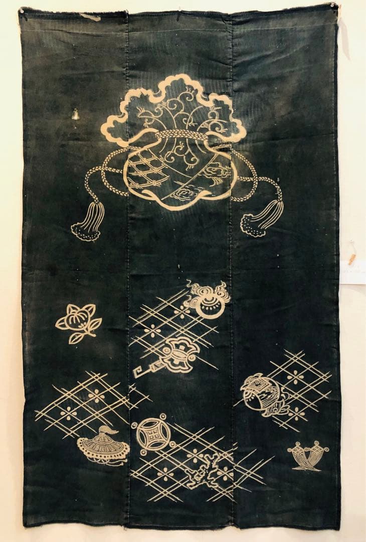 藍染三巾加賀のれん時代物木綿古布　ソ-126