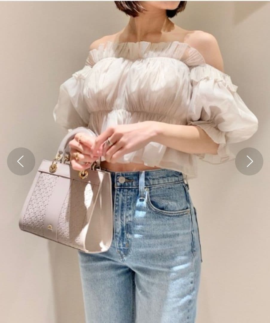 SNIDEL　ボリュームギャザーフリルオフショルブラウス