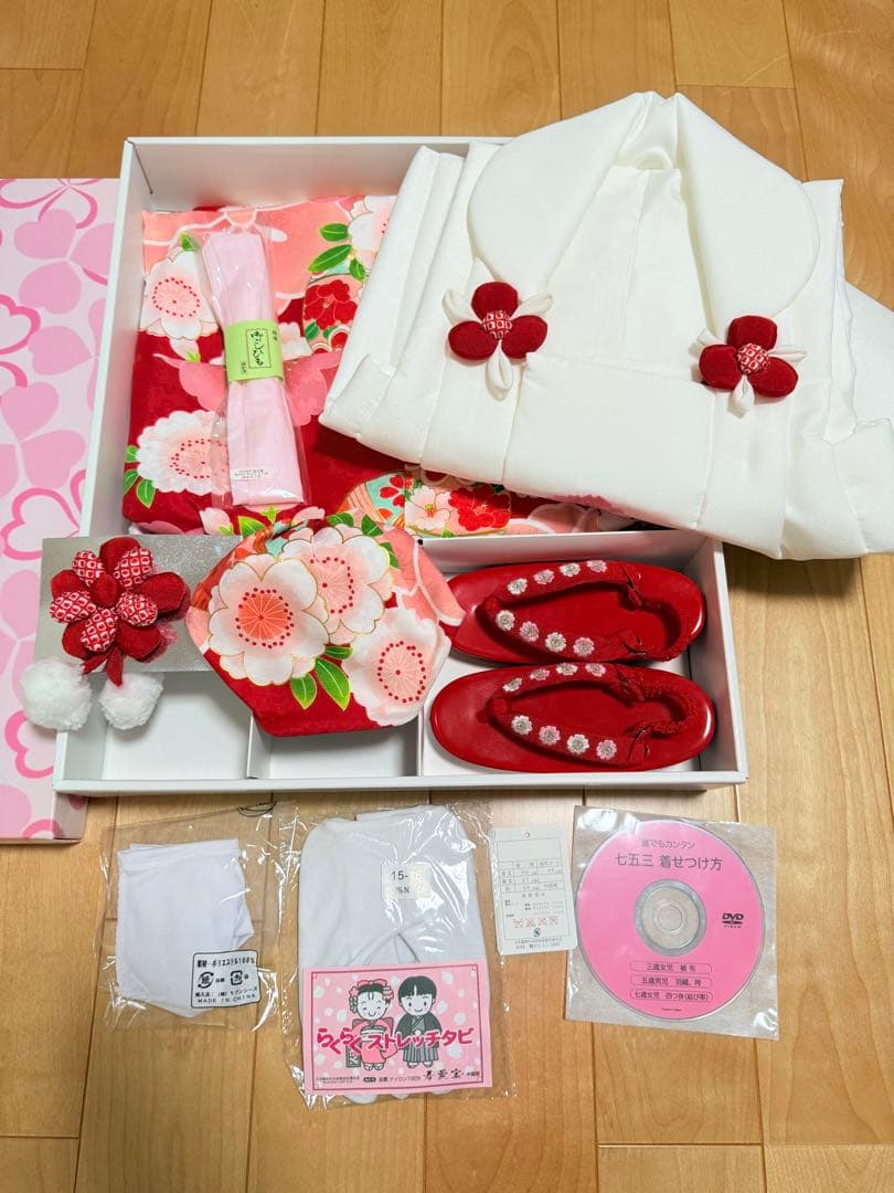 七五三　女の子着物3歳　花柄被布セット　ガールズ753フルセット