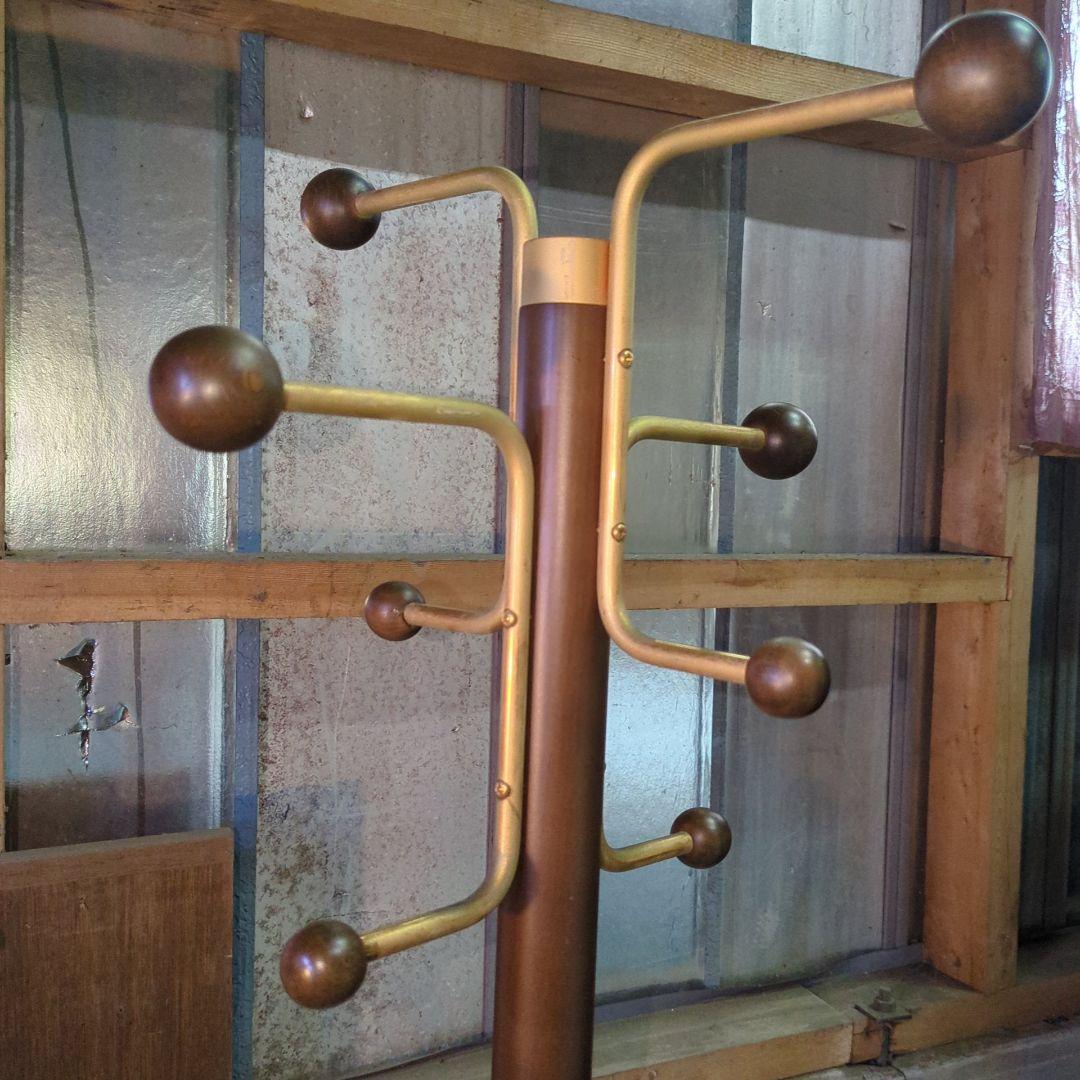 オールドカリモク 木製コートハンガー ボール型フック付き ブラウン×ゴールド