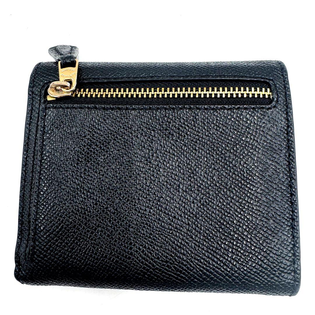 ✨極美品✨ COACH レザー コンパクト ウォレット 黒 Cロゴ ゴールド金具