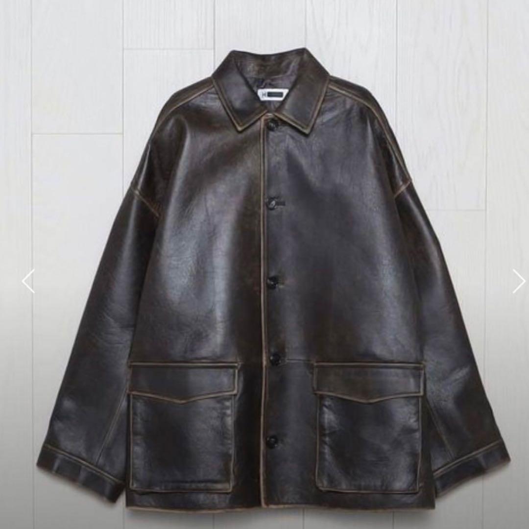 H BEAUTY&YOUTH レザーカーコート