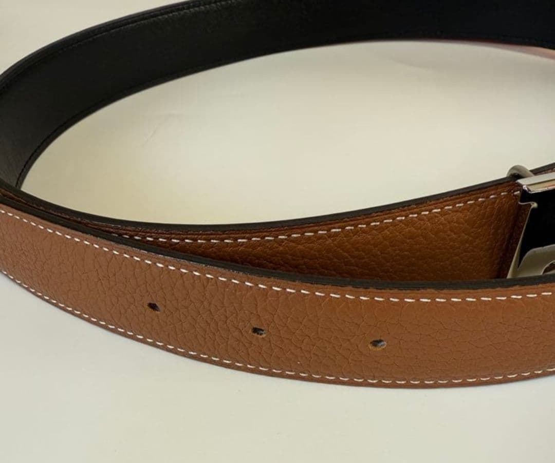 即決可 エルメス Hベルト ブラック／ゴールド リバーシブル