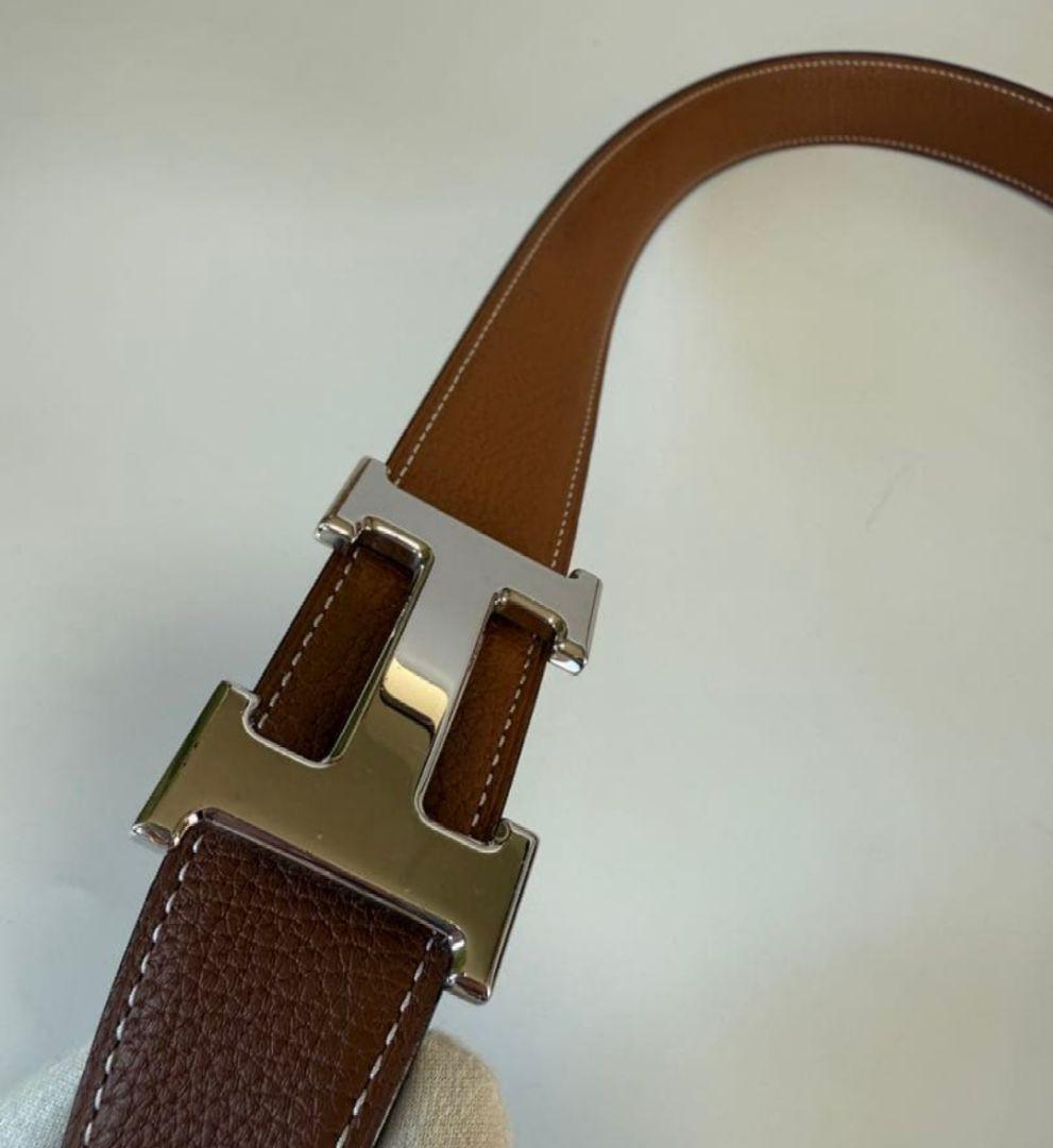 即決可 エルメス Hベルト ブラック／ゴールド リバーシブル