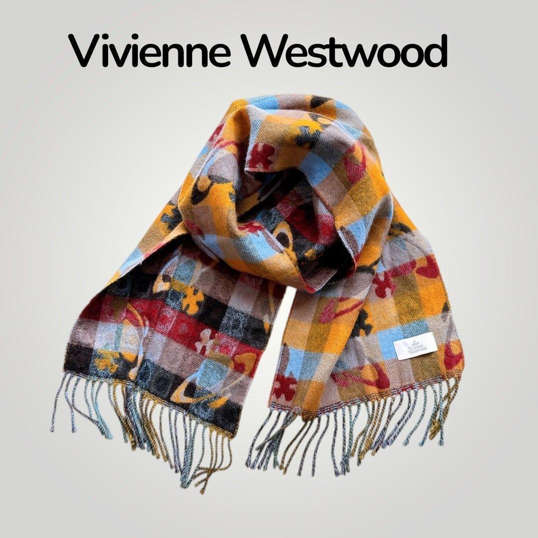 美品 ヴィヴィアンウエストウッド マフラー ウール　オーブ チェック 日本製