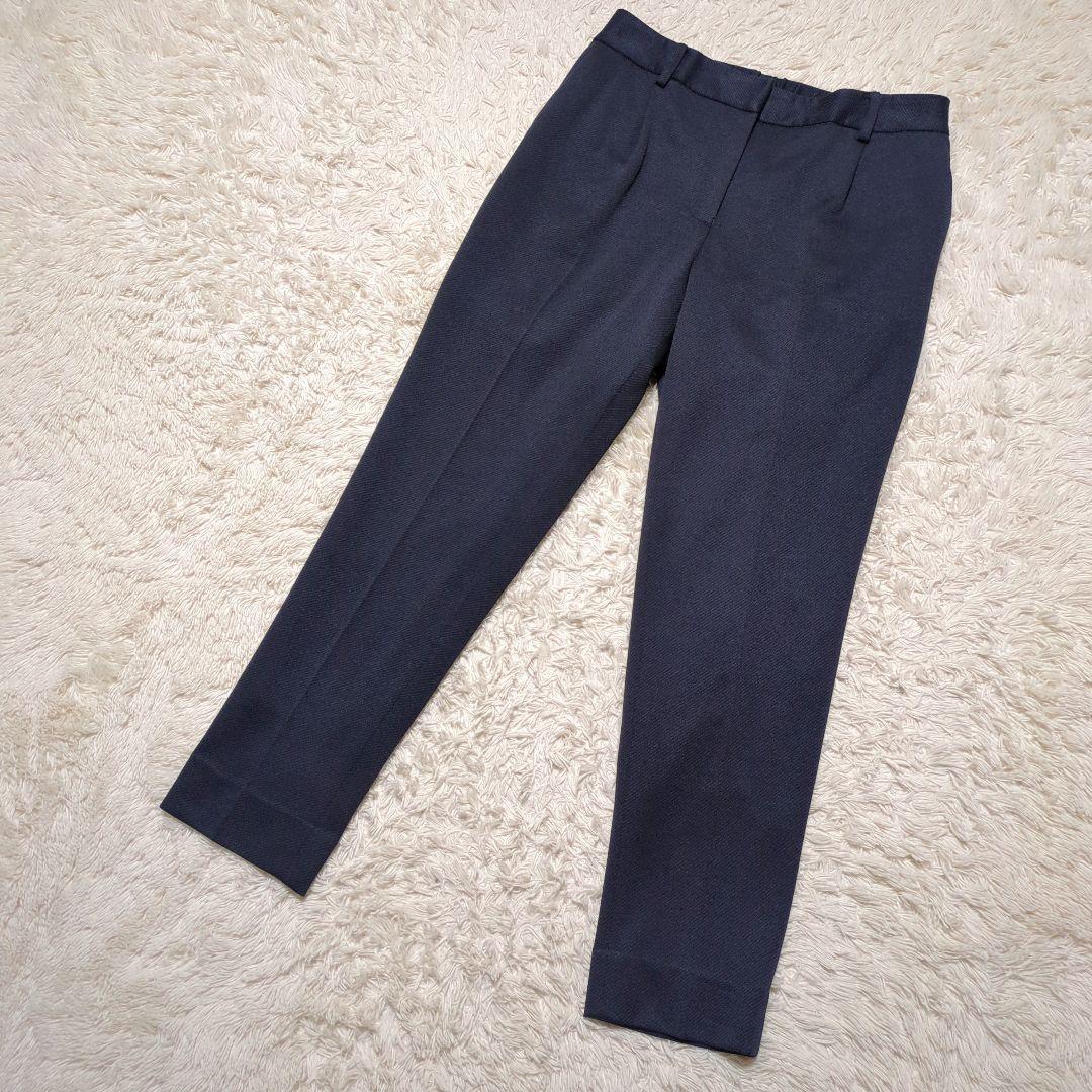 極美品！ORIHICA　ノーカラーパンツスーツセットアップ　M/L　濃紺　洗える
