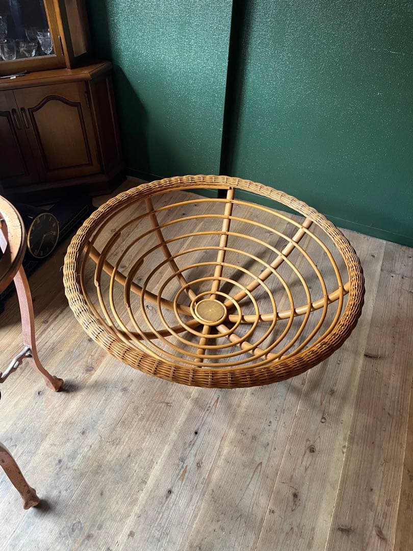 ラタン 特大バスケット かご ベット インテリア 昭和レトロ