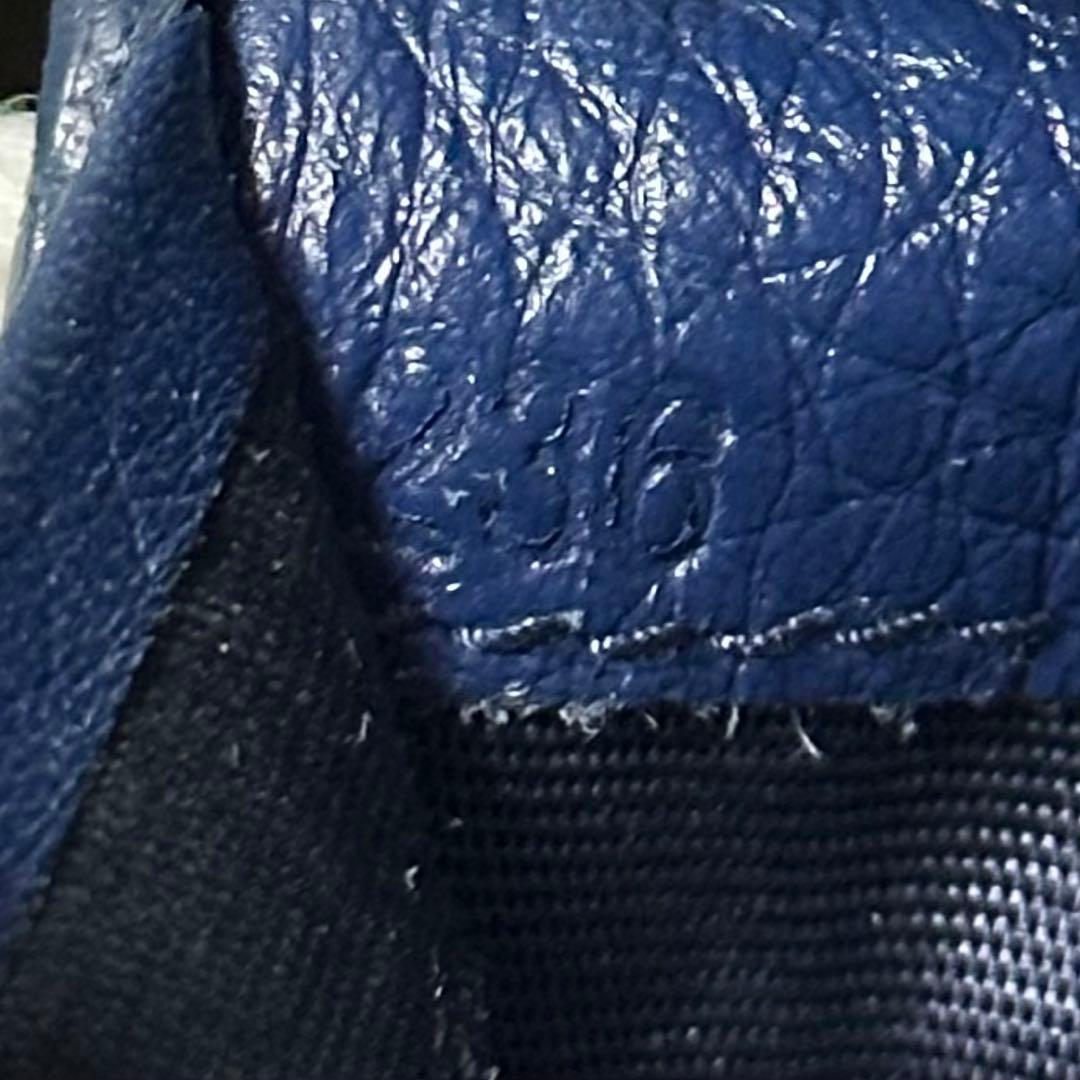 PRADA プラダ　折り財布　ラウンドファスナー　ブルー　ゴールドロゴ シボ革