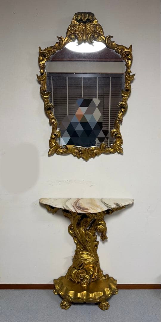 西洋アンティーク 大型ミラー 金彩装飾 ウォールミラー 店舗什器 鏡