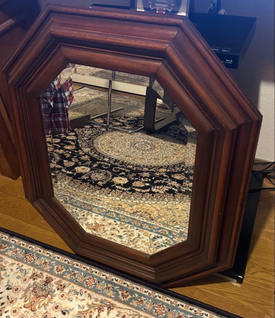 お値下げ‼️イタリア製 アンティーク八角鏡　木製ミラー