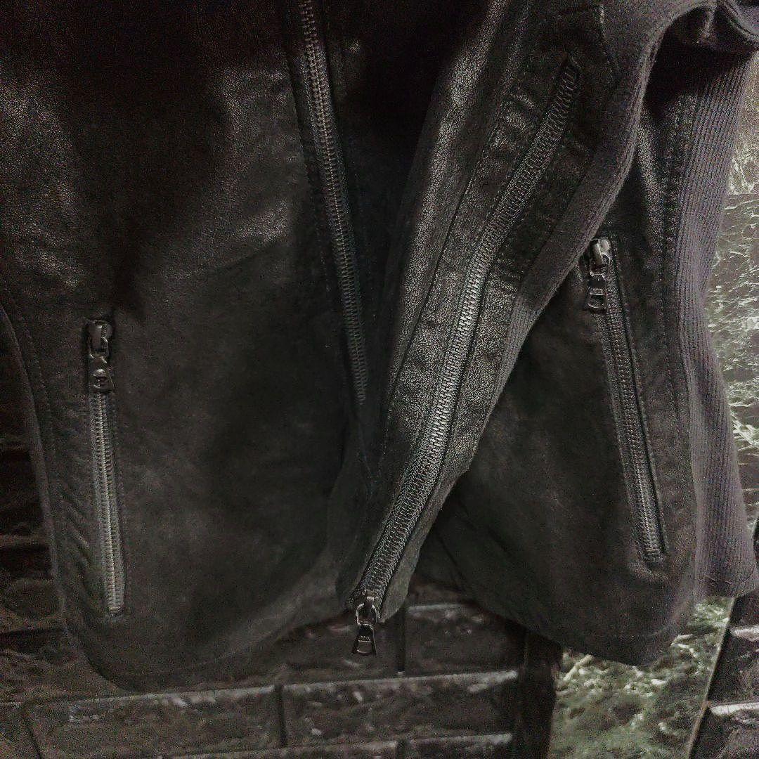 良品　ノーアイディー　レザースエード　フーデッドジャケット