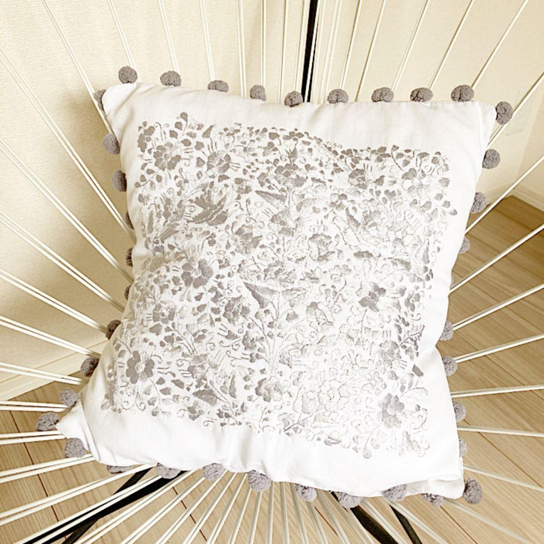 新品＊メキシコ刺繍＊クッションカバー＊グレー系