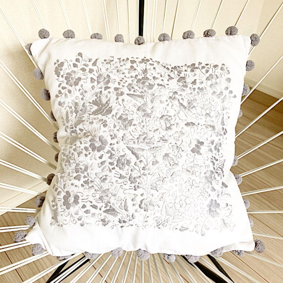 新品＊メキシコ刺繍＊クッションカバー＊グレー系