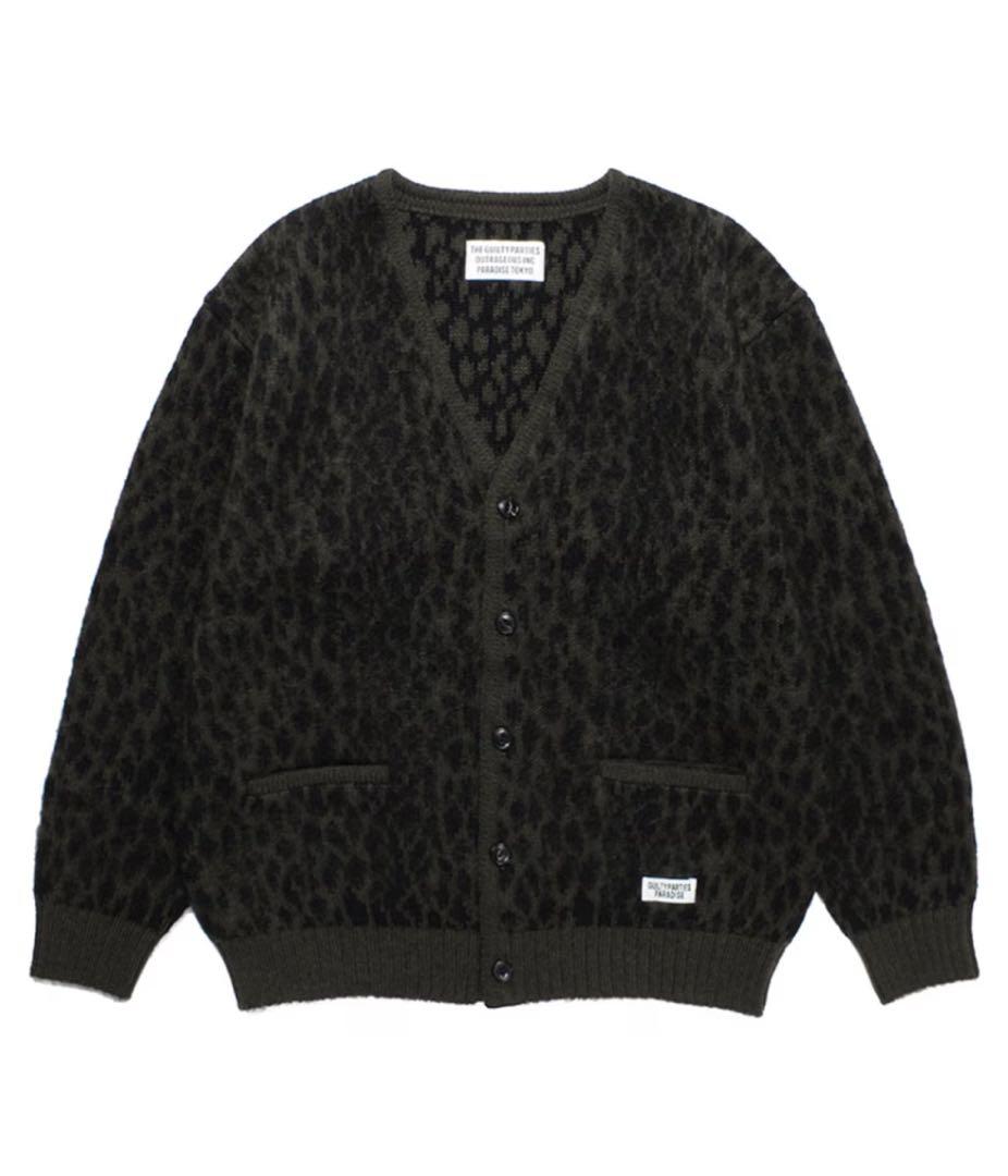 XL【美中古】ワコマリア ヘビーモヘア レオパード カーディガン カーキ