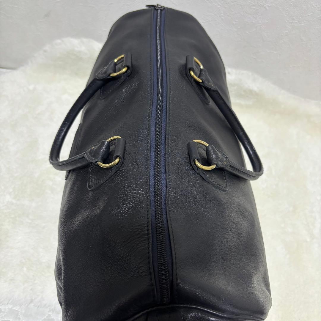 希少✨ロンシャン ミニボストンバッグ ロゴ 型押し オールレザー　ブラック