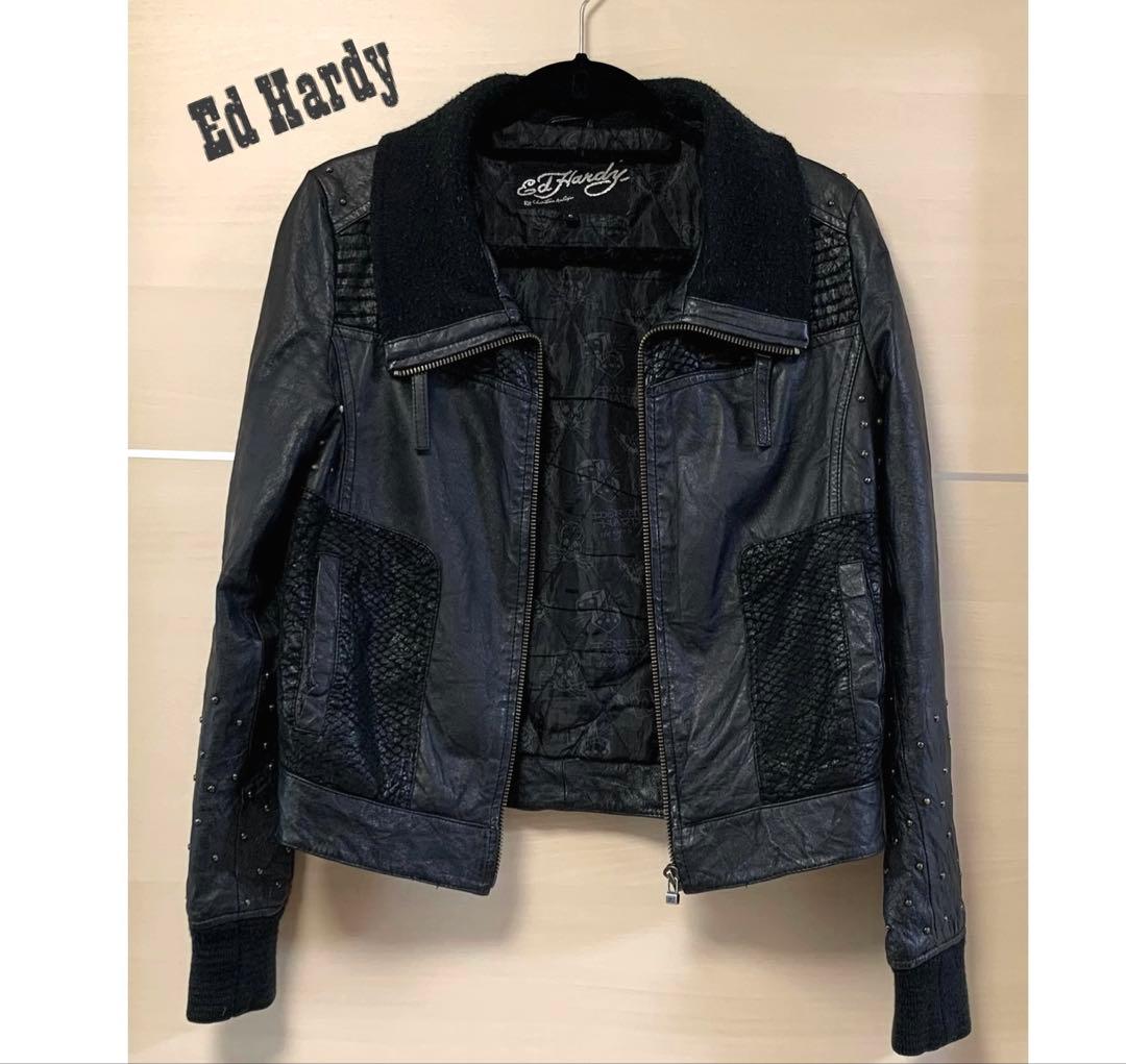 【激レア商品】エドハーディ y2k ブラック レザー ライダース ジャケット S
