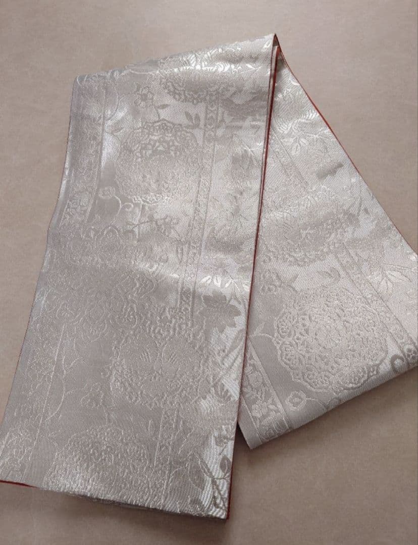 正絹　七五三　袋帯　銀系