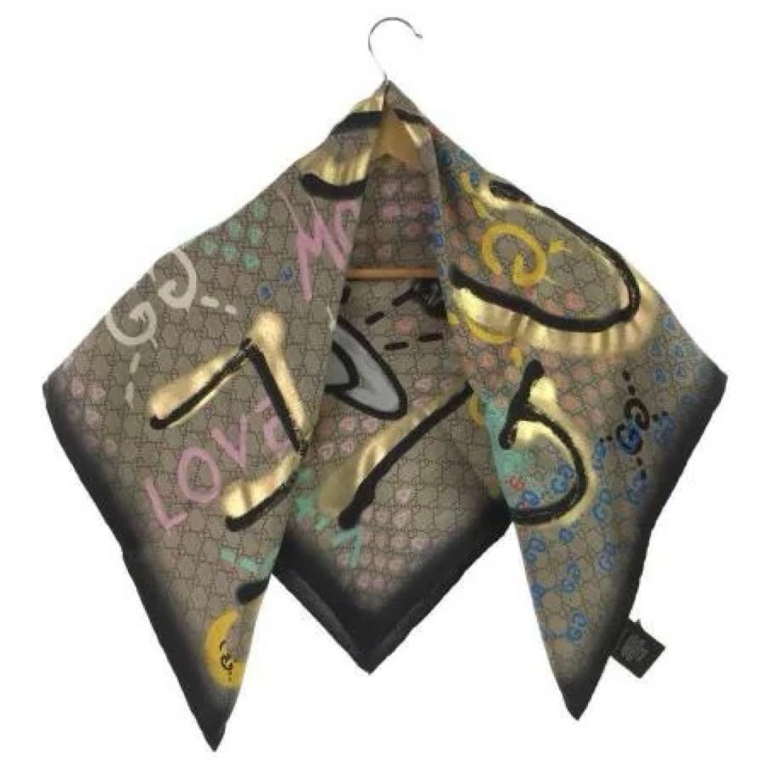 【希少】GUCCI スクエアシルクスカーフ　正方形　90 ゴールド　モノグラム