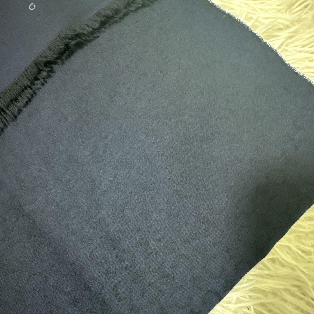 希少 CELINE ネイビー マフラー ストール フリンジ付き Cマカダム柄