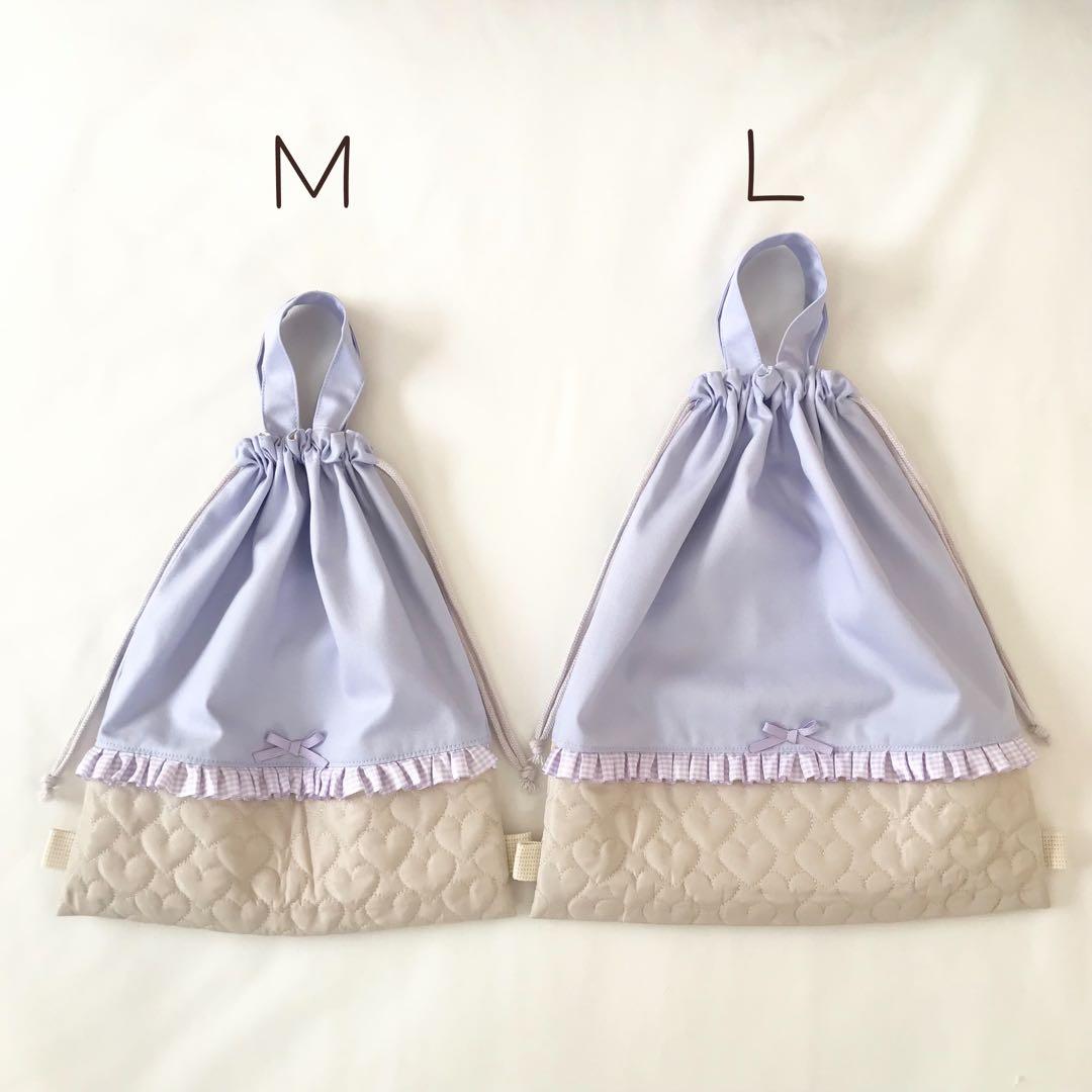 入園入学4点セット ハートキルティング　ローズピンクライトベージュ　お着替え袋Ｍ