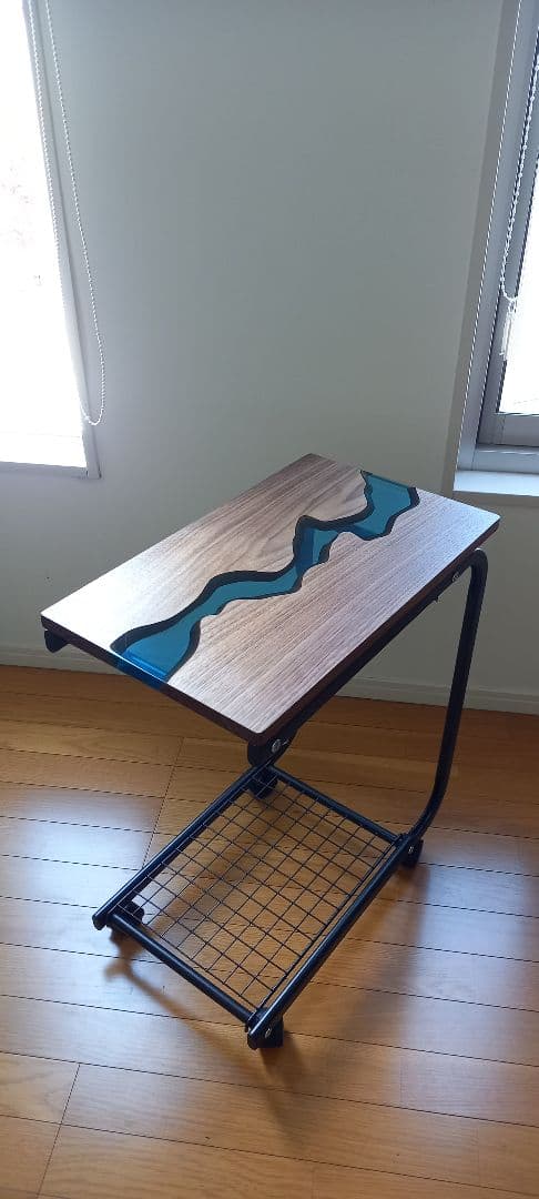 リバーテーブル　レジンテーブル　サイドテーブル　キャスター付き　キッチンワゴン