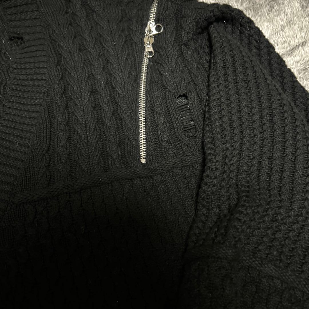 HARE ダメージ&ジッパーニットカーディガン