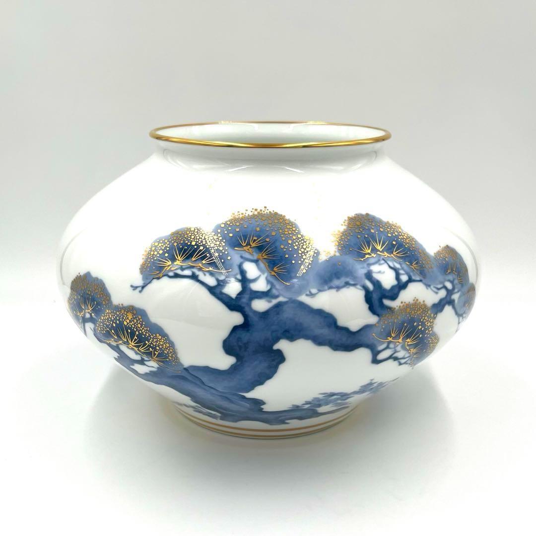 大倉陶園 花瓶 老松 金彩 壺 花器 フラワーベース