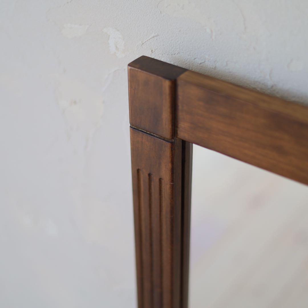 アンティーク調 木製壁掛け鏡 ダークブラウン（横74cm×縦96cm）