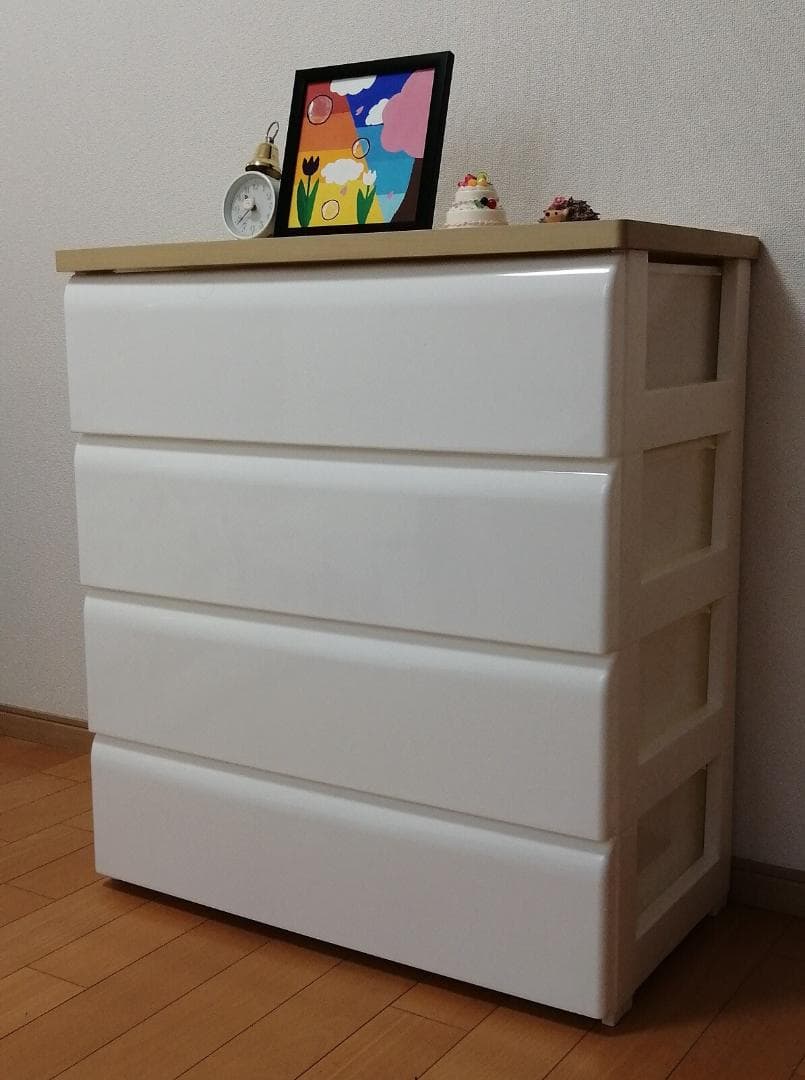 PES CST　収納チェスト　4段　ナチュラル＊ホワイト　幅56㎝