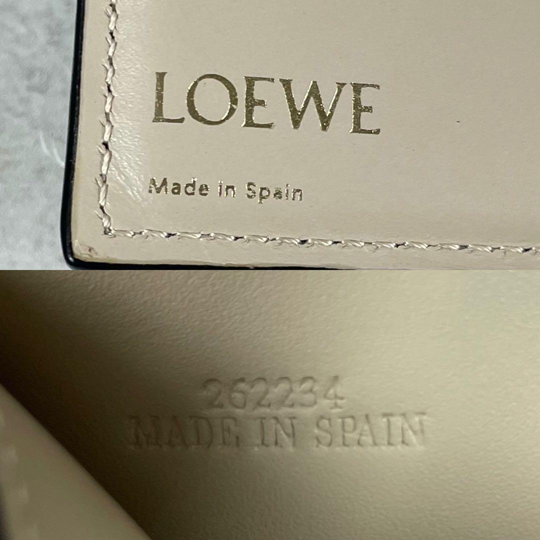 【美品】ロエベ 三つ折り 財布 リピートアナグラム 総柄 ハニーベージュ レザー